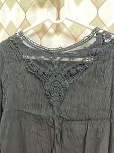 Elegant Black Crochet Neck top
