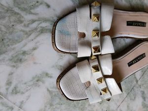 White Studded Slide Sandals