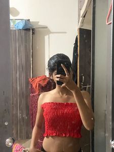 Smocked Red Cropped Top