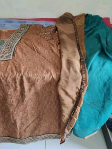 Brown Embroidered Kurta with pazami and dupatta