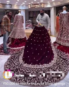Elegant Maroon Velvet Lehenga Choli