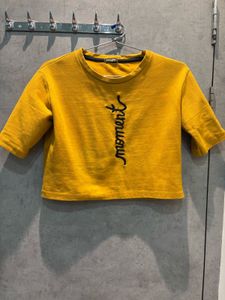 Mustard embroidery crop top