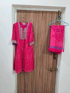 Biba Pink Bandhani Kurta Set with Dupatta