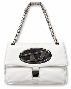 Diesel D Logo White Chain Shoulder Satchel Bag