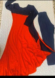 Orange & Navy Blue Kurta Set