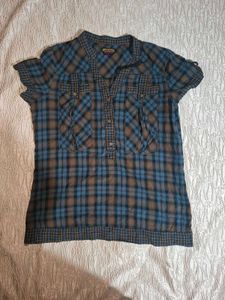 Blue Plaid Collared Tunic Shirt