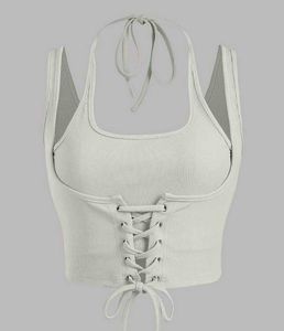 White Lace-Up Crop Top