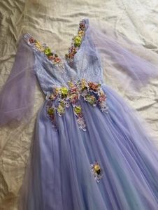 Elegant Lavender Gown with Floral Embellishments