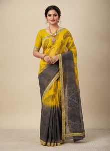 Beautiful Yellow & Grey Saree