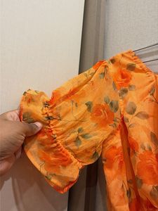 Orange Floral Puff Sleeve Top