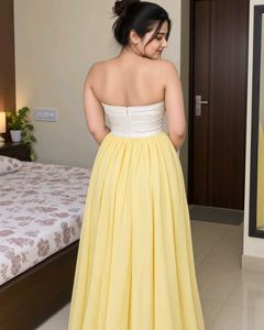 White &amp; Yellow Strapless Maxi Dress