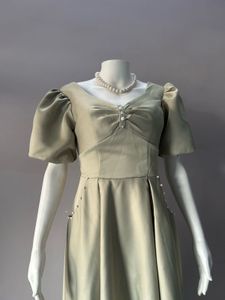 Elegant Puffy Sleeve Midi Dress