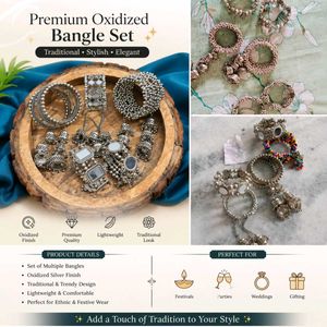 4 Pairs Oxidized Bangles Set | Traditional Boho Si