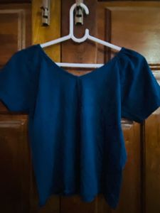 Blue V-Neck Short Sleeve Top