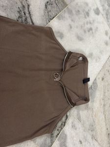 Brown Zip Neck Halter Top