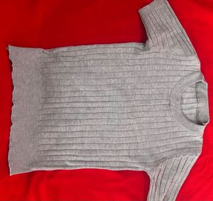 Grey Ribbed Knit Top