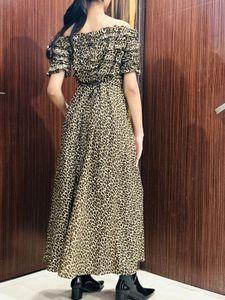 Leopard Print Off-Shoulder Maxi Dress