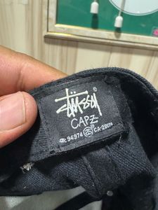 Stussy World Tour Black Snapback Flat Brim Cap