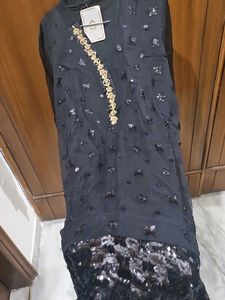 Agha Noor Black Embellished Kurta