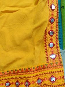 Yellow Embroidered Kurta with Mirror Work