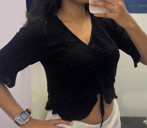 Black Ruched V-Neck Top