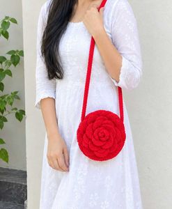 Red Crochet Flower Sling Bag