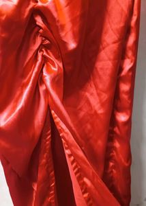 Elegant Red Satin Midi Dress