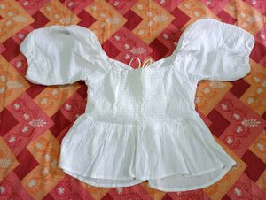 Trendy White Puff Sleeve Peplum Top