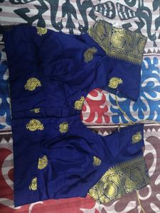 Vibrant Blue shiffon Saree with Golden Motif