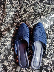 Navy Blue Woven Mules