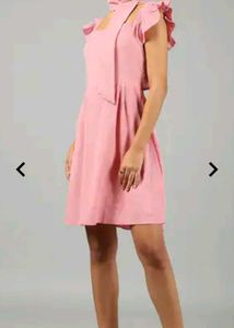 Chic Pink A-Line Dress with Bow Detail