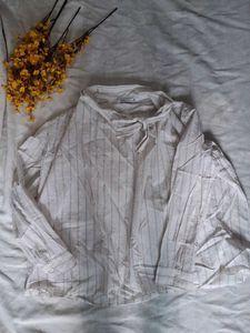 Striped Button-Up Shirt with Tie Detail