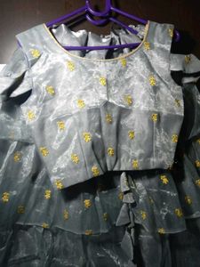 Beautiful Grey Ruffled Lehenga Choli+ dupatta