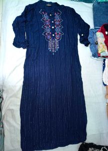 Elegant Navy Blue Embroidered Kurti