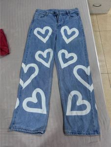 Heart Print Wide Leg Jeans