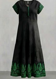 Elegant Black Kurta with Green Embroidery