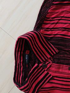 Red and Black Striped Short Sleeve Shirt