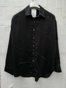 Korean Chic silk Black Textured Button-Up Shirt