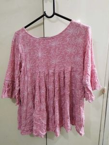 Pink Floral Bell Sleeve Tunic Top