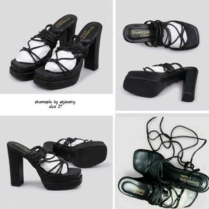Black Strappy Lace-Up heels