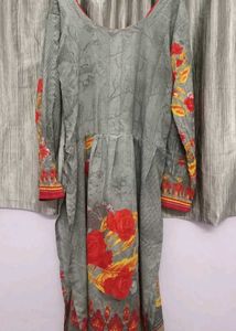 Beautiful naira cut Grey Kurta with Floral Print