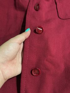 Stylish Red Collared Button-Up Top