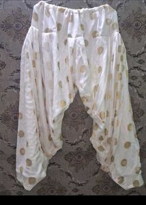 White &amp; Gold Printed Palazzo Pants