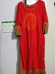 Orange Rayon Embroidered Kurta