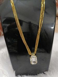Gold Layered Necklace with Crystal Pendant