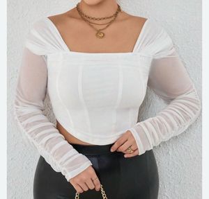 Chic White Mesh Sleeve Corset Top