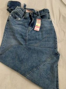 Long Denim Skirt with Belt