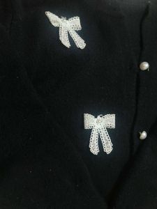 Bow Embellished Black Cardigan