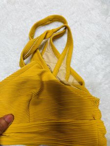 Mustard Yellow Ribbed Bikini Top
