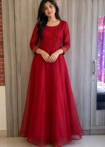 Elegant Red Embroidered long ankle length Kurta